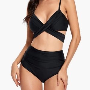 Black High Waist Bandage Wrap Bikini Sexy Retro